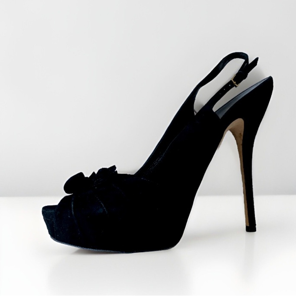 Gucci Black Suede Bow Slingback stilettos